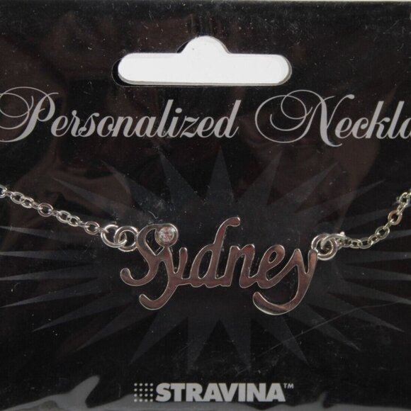 SYDNEY Name Silvertone Rhinestone 14.5" w 4.5" Multi Ring Ext Necklace - Picture 2 of 12